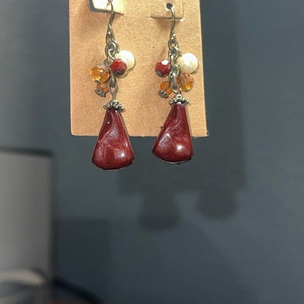 Burgundy Drop Earrings Vintage Handmade Statement